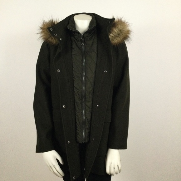 VINCE CAMUTO Hooded Faux Fur 3/4 Length 50 Percent Wool Coat XL - Picture 5 of 10